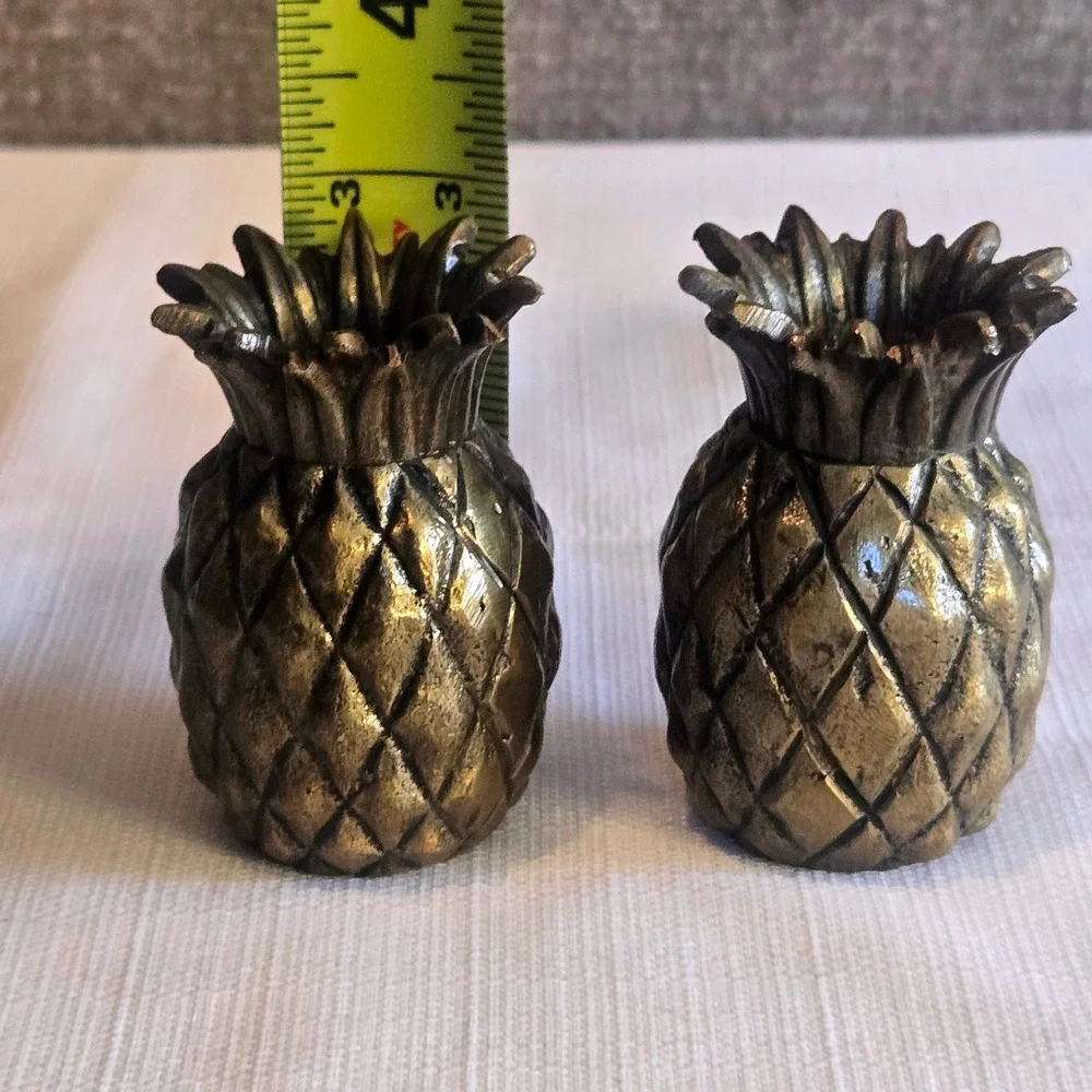Vintage Brass Style Pineapple Salt and Pepper Shakers Set Tropical Coastal Decor